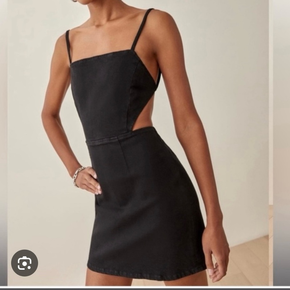 Reformation Black Sheath Dress with Square Neck and Spaghetti Straps